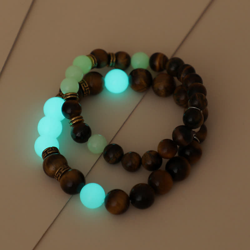 Lot de 2 bracelets de protection pour couple avec perles lumineuses en œil de tigre