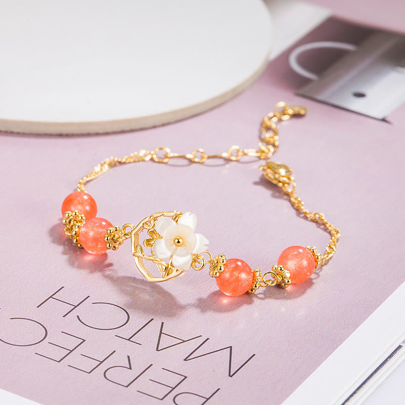 Bracelet de confiance en forme de fleur en pierre d'agate rouge Tridacna de Buddha Stones