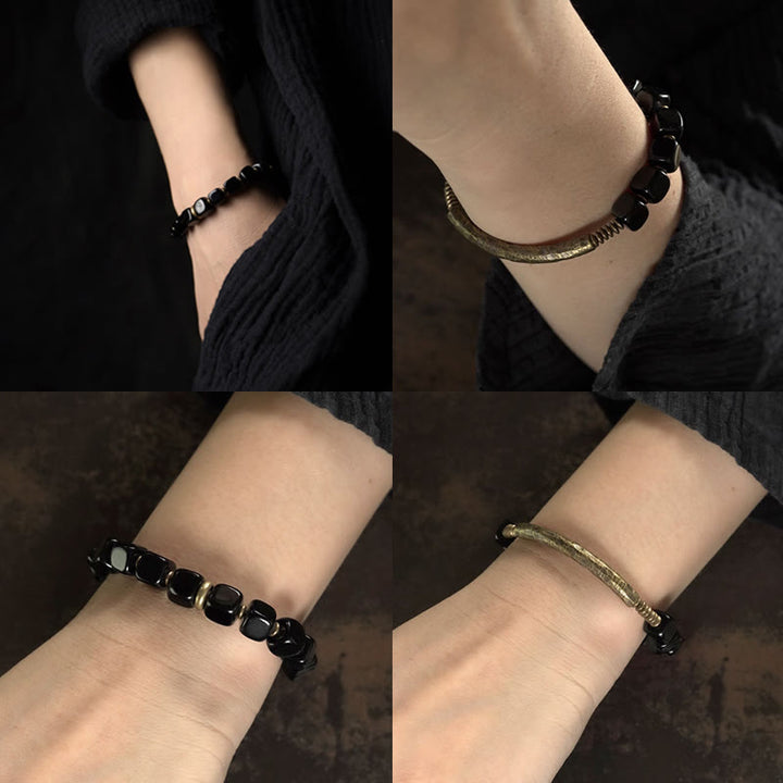 Bracelet couple force cuivre cristal obsidienne noire Buddha Stones - image 11