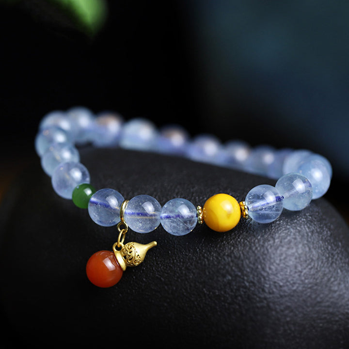 Bracelet à breloques en forme de courge de la paix en agate rouge aigue-marine