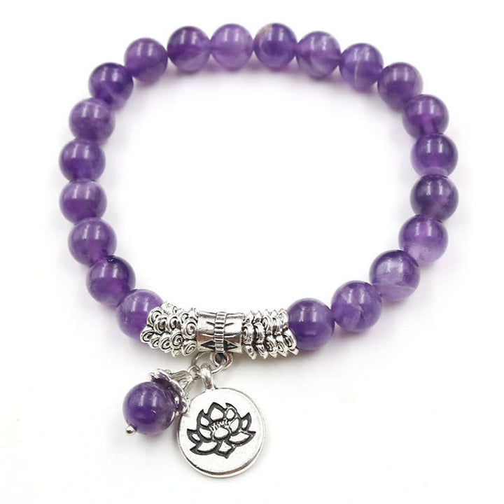 Bracelet d'équilibre et de guérison en cristal d'améthyste et de lotus en Buddha Stones