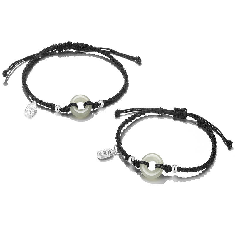 Bracelet Buddha Stones pour couple avec boucle de paix et porte-bonheur en jade blanc et aventurine verte, 2 pièces