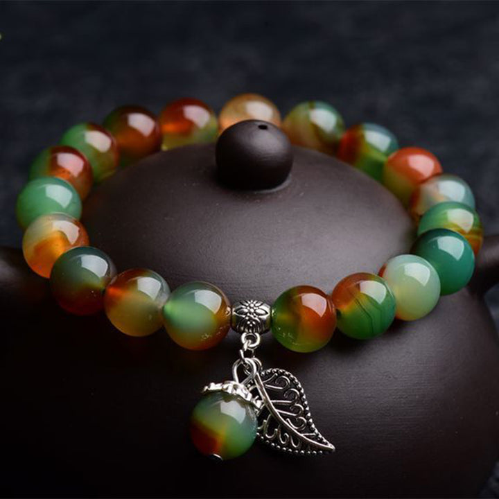 Bracelet de guérison tibétain en agate verte naturelle Buddha Stones