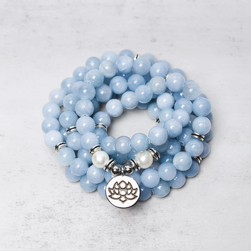 Bracelet de guérison en aigue-marine avec 108 perles Mala Buddha Stones