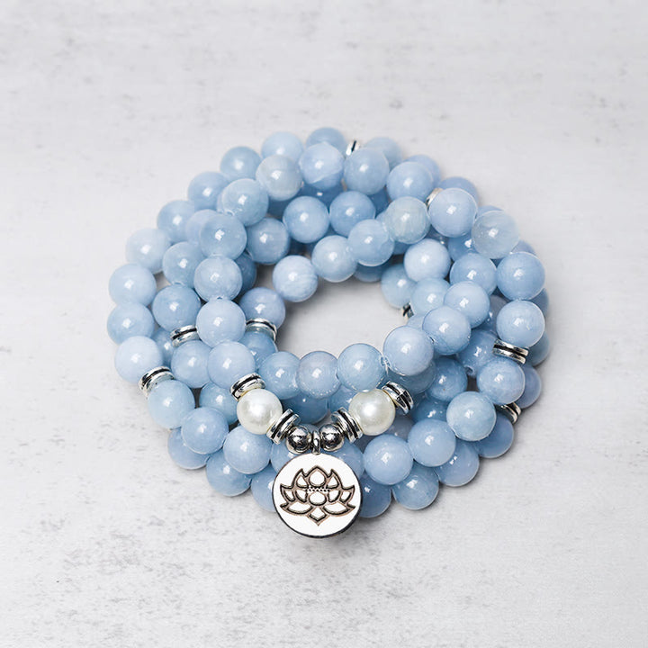 Bracelet de guérison en aigue-marine avec 108 perles Mala Buddha Stones