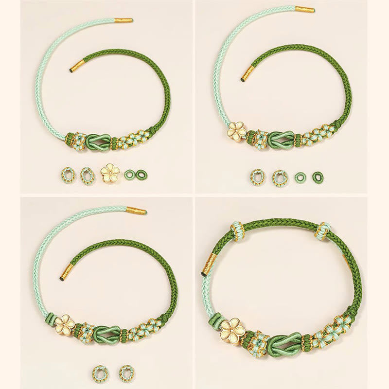 Bracelet de protection porte-bonheur fait main en Buddha Stones avec nœud en fleur de pêcher à huit fils