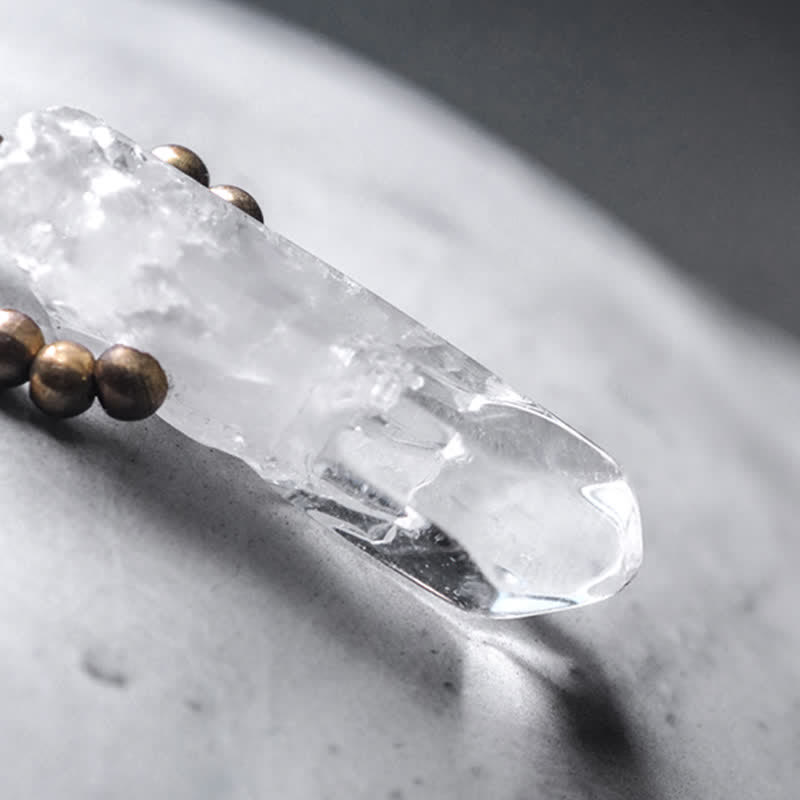 Bracelet Couple Succès en Bois d'Ébène et Quartz Rutile Noir et Cristal Blanc