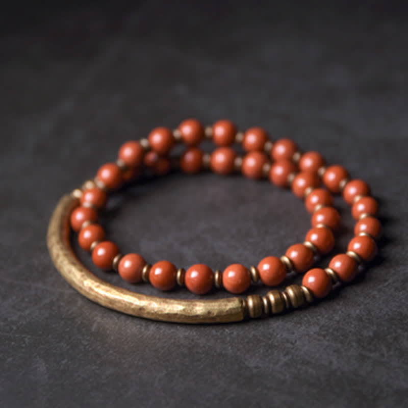 Bracelet couple paix en cuivre et cristal d'obsidienne noire en Buddha Stones Jaspe rouge Agate mousse