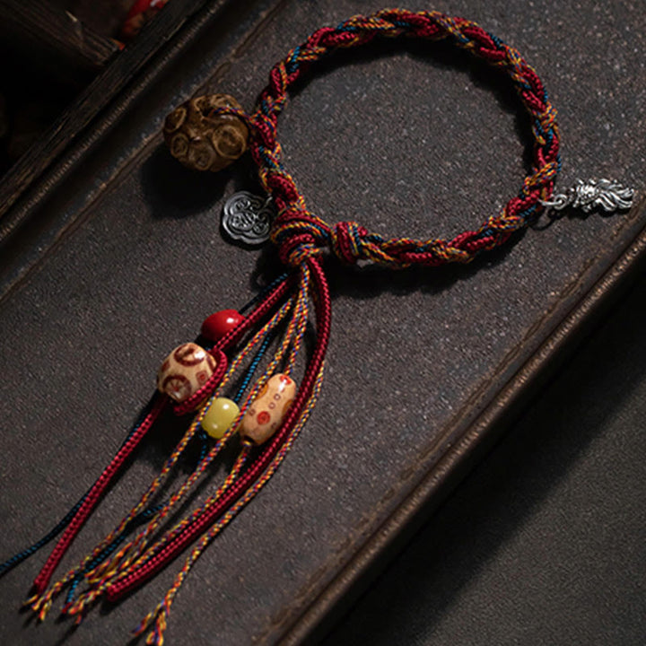 Bracelet tibétain en argent sterling 925 avec Buddha Stones et fil coloré fait à la main, protection contre les poissons Koi