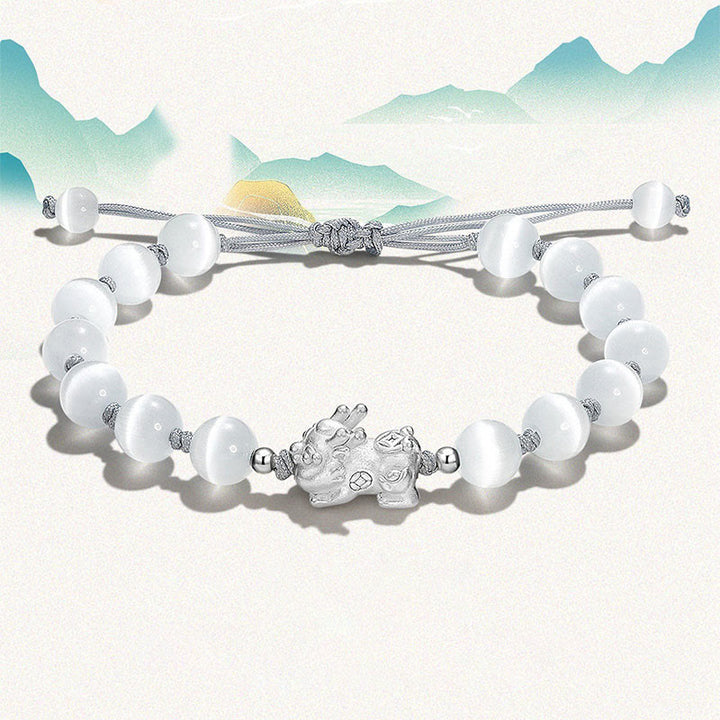 Bracelet de force PiXiu en obsidienne noire naturelle œil de chat et cristal rose Buddha Stones