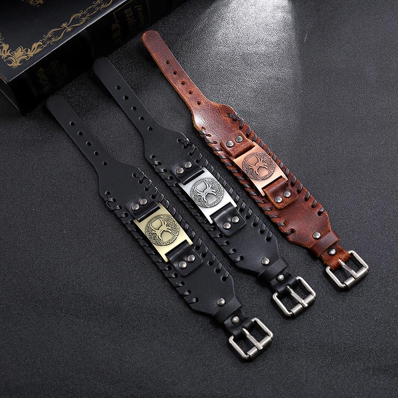 Bracelet en cuir avec Buddha Stones et arbre de vie porte-bonheur