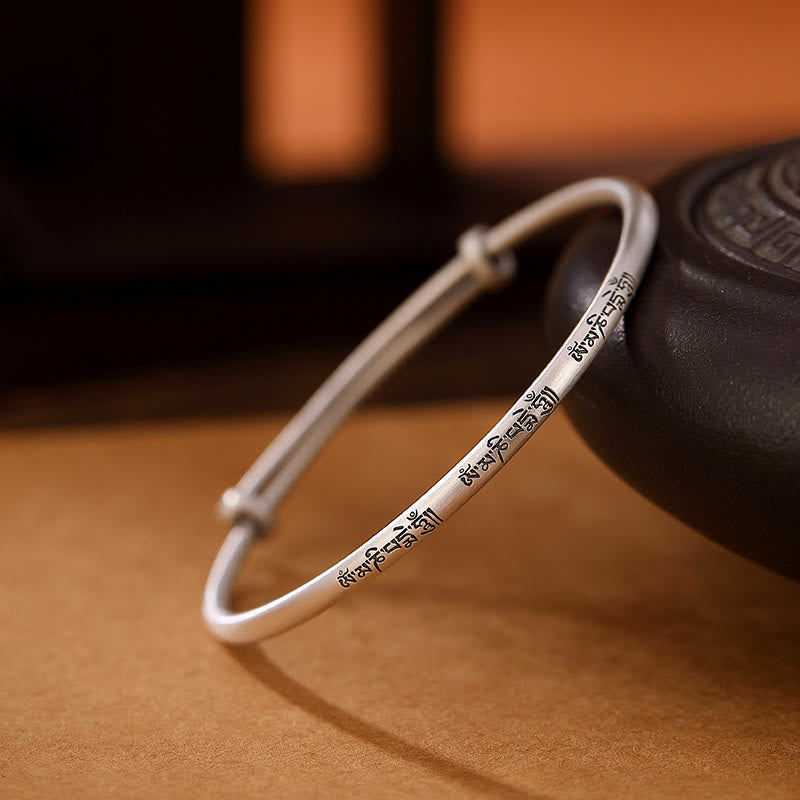Bracelet jonc tibétain en argent sterling 999 avec Buddha Stones Om Mani Padme Hum Love