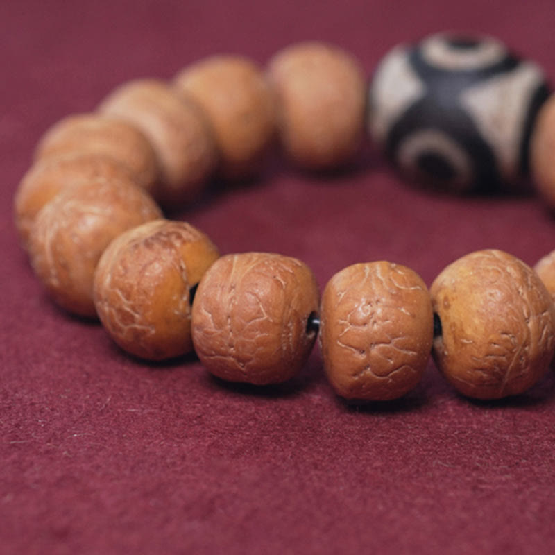 Bracelet Mala en perles de graines de Bodhi Dzi en pierres de Buddha Stones tibétaines avec breloque de paix