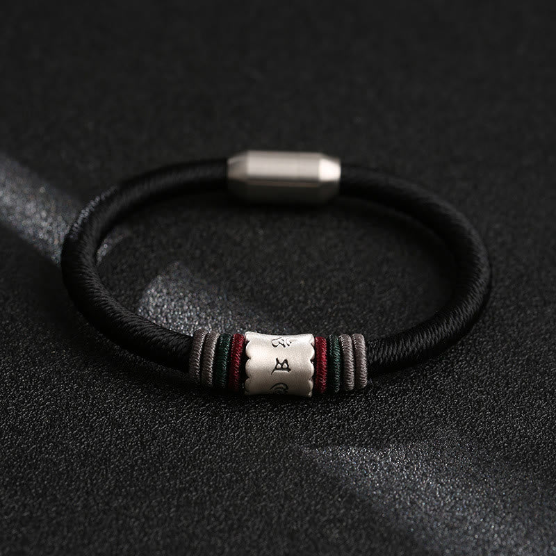 Bracelet à boucle magnétique en argent sterling 999 Buddha Stones Om Mani Padme Hum Peace