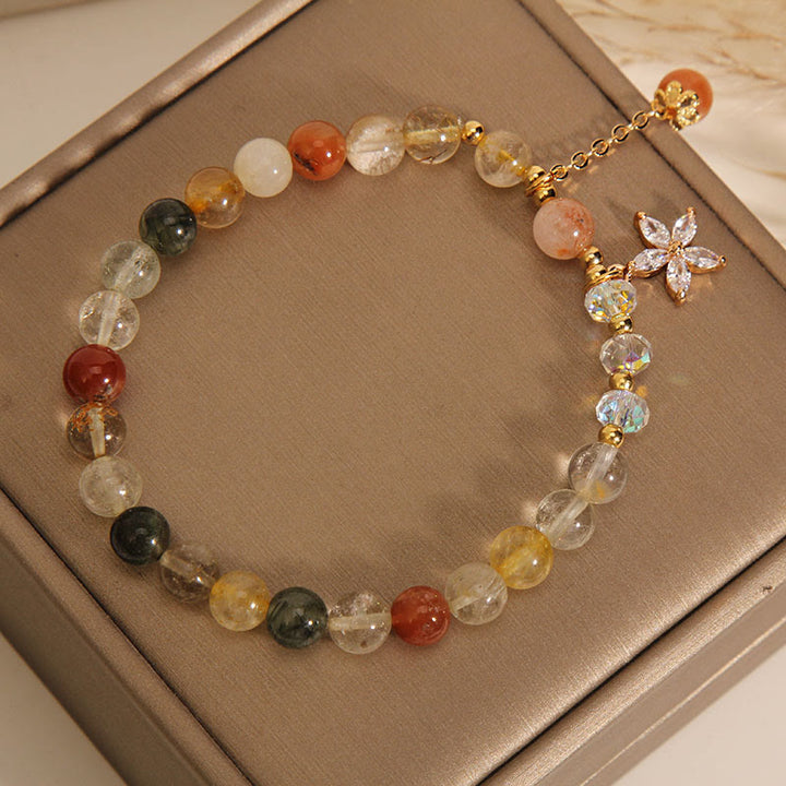 Bracelet de fleur en zircon et quartz rutile multicolore de Buddha Stones