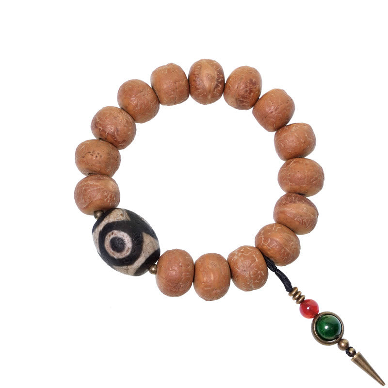 Bracelet Mala en perles de graines de Bodhi Dzi en pierres de Buddha Stones tibétaines avec breloque de paix