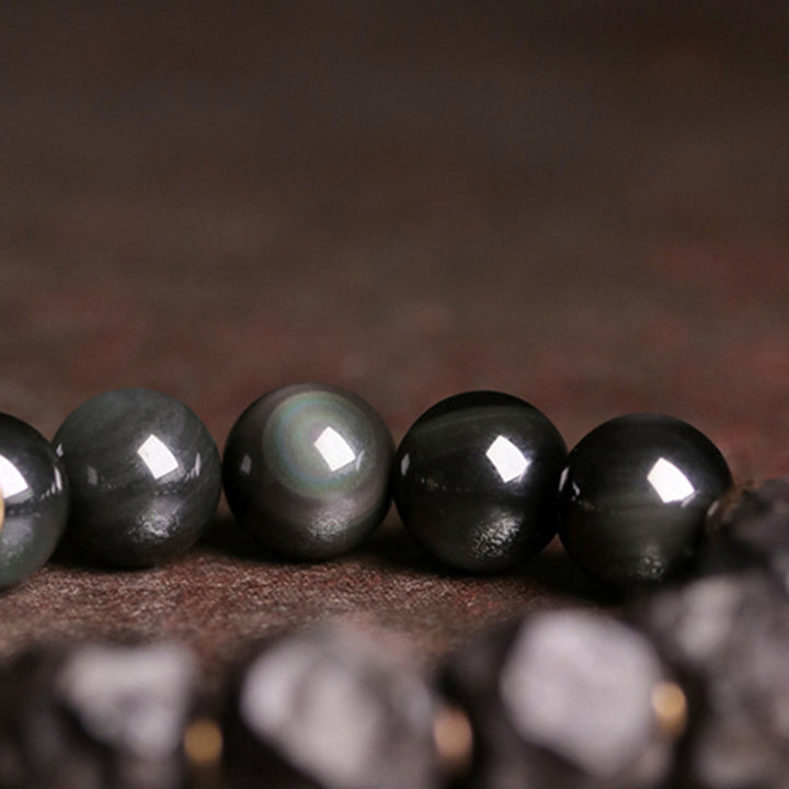 Bracelet couple force cuivre pierres de Buddha Stones obsidienne noire bois d'ébène