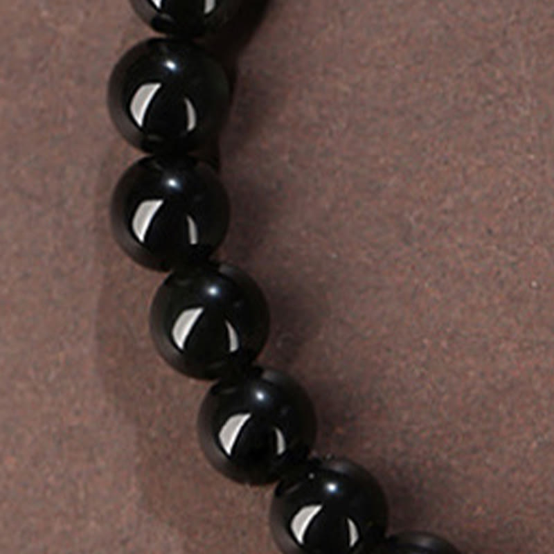 Bracelet de force double bonheur en obsidienne noire naturelle en jade Hetian