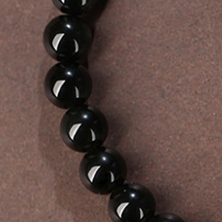 Bracelet de force double bonheur en obsidienne noire naturelle en jade Hetian