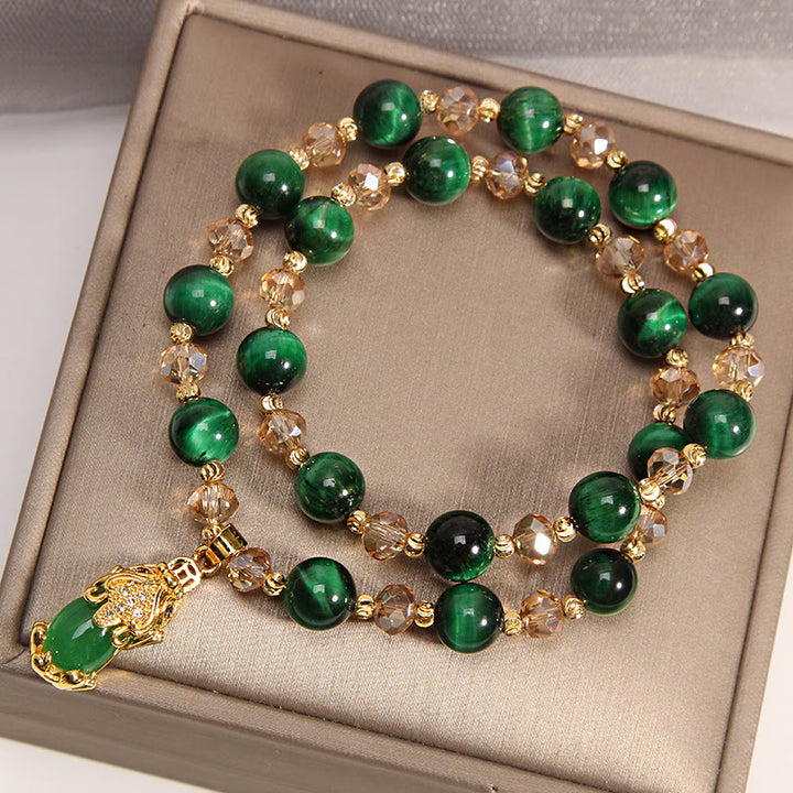 Bracelet double tour en œil de tigre Pixiu Fox pour protection du sac d'argent et confiance en soi