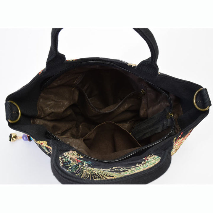 Sac fourre-tout brodé recto verso Buddha Stones Peacock Sac à bandoulière Sac à bandoulière