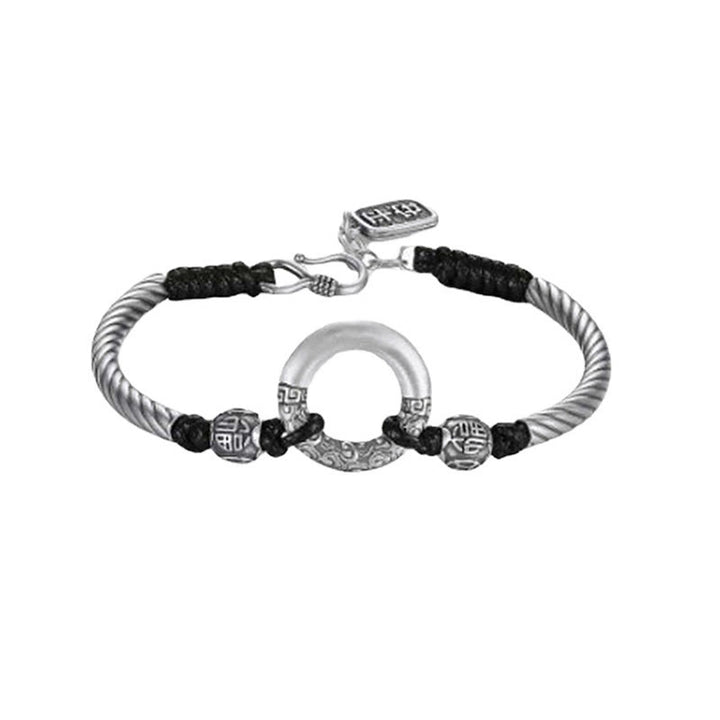 Bracelet de fortune en argent sterling 999 avec boucle de paix et personnage Fu en pièces de cuivre et pierres de Buddha Stones