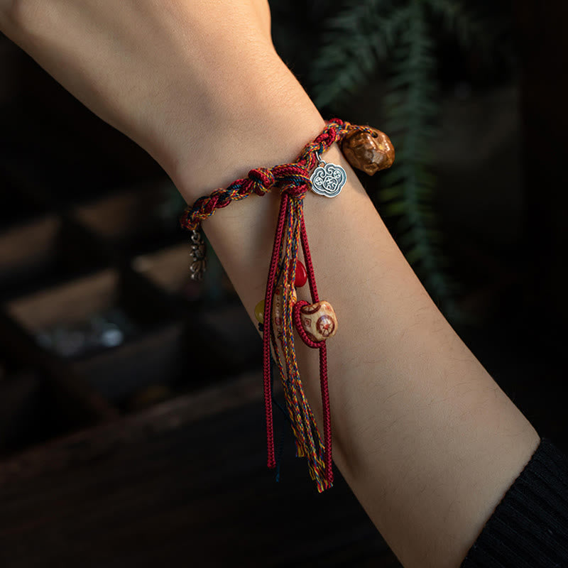 Bracelet tibétain en argent sterling 925 avec Buddha Stones et fil coloré fait à la main, protection contre les poissons Koi