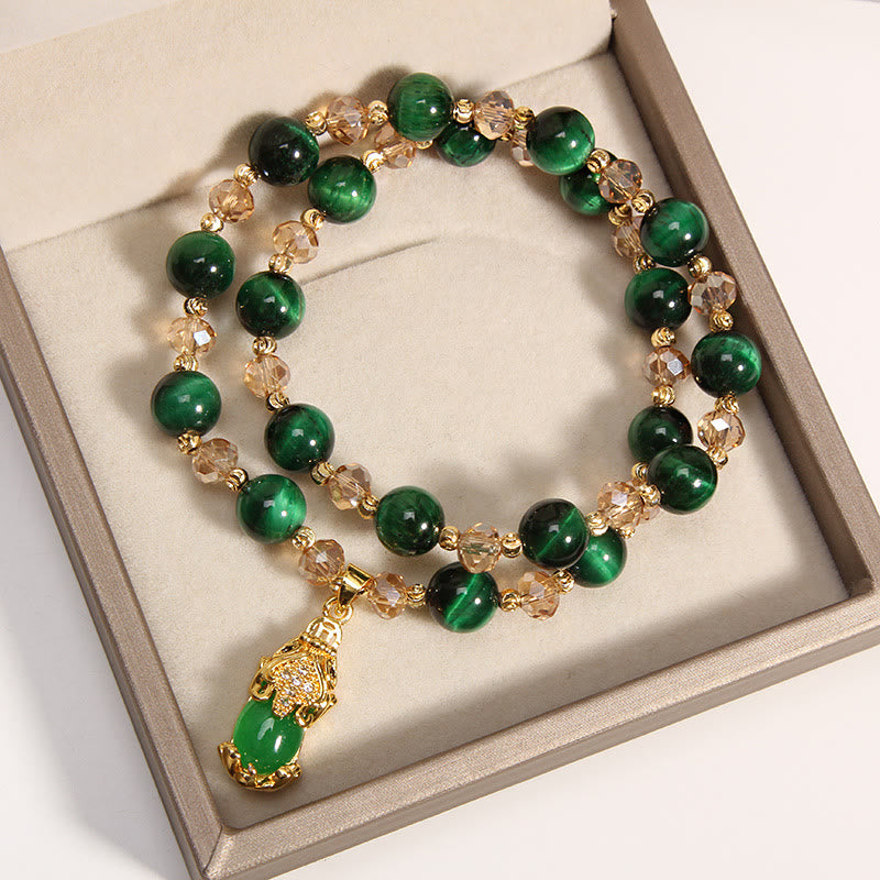 Bracelet double tour en œil de tigre Pixiu Fox pour protection du sac d'argent et confiance en soi