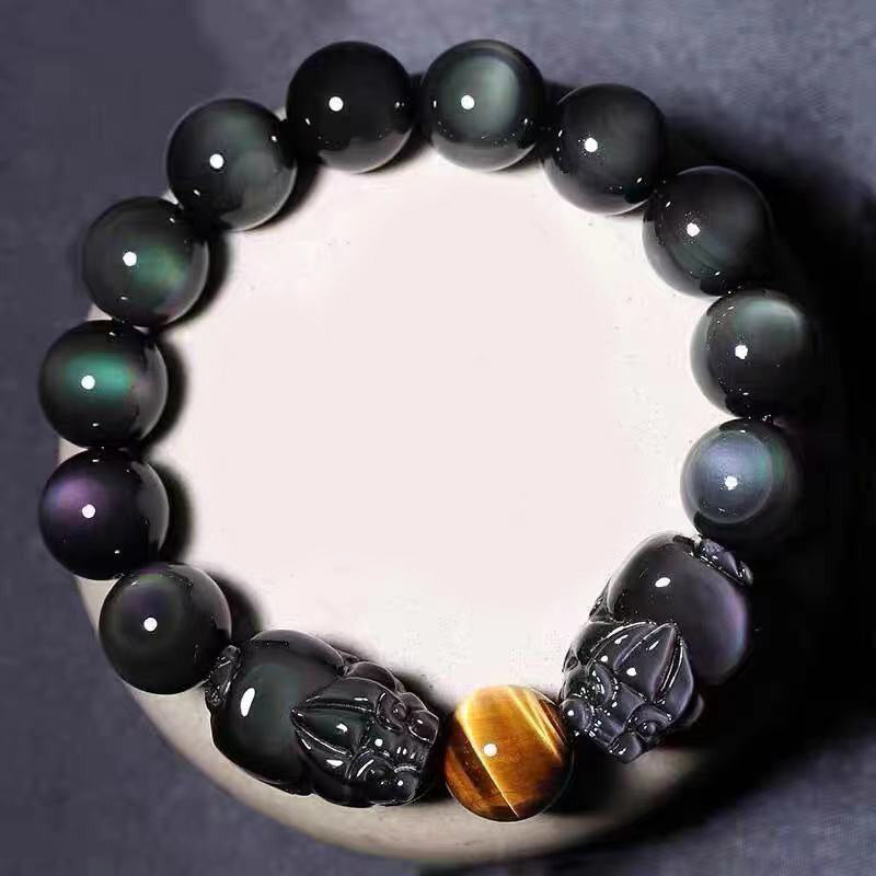 Bracelet de guérison FengShui PiXiu en obsidienne arc-en-ciel Buddha Stones