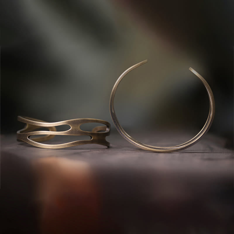 Bracelet manchette ajustable en cuivre et laiton courbé vintage Buddha Stones