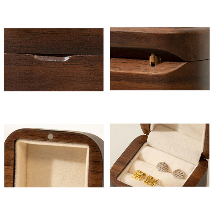 Boîte de rangement de bijoux en bois de noyer noir fait à la main rétro, boîte-cadeau en bois de feuille
