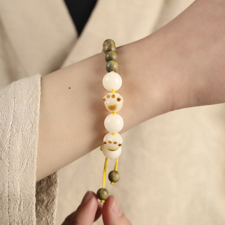 Bracelet de guérison en Buddha Stones de chat et pattes de chat en bois de santal vert naturel et graines de Bodhi - image 4