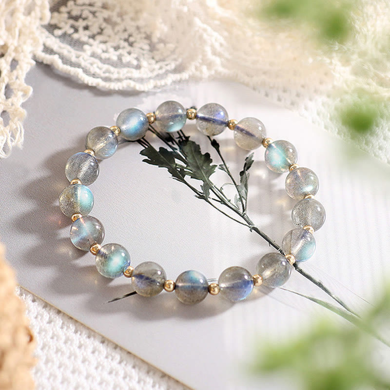 Bracelet de guérison et d'amour en pierre de lune naturelle plaqué or 14 carats de Buddha Stones