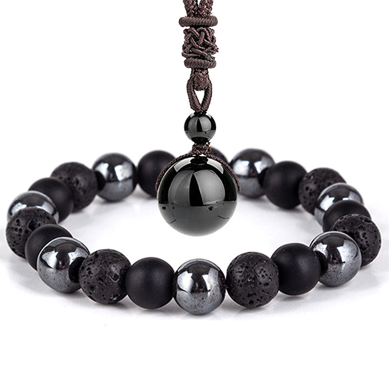Ensemble collier et bracelet en œil de tigre tibétain Buddha Stones