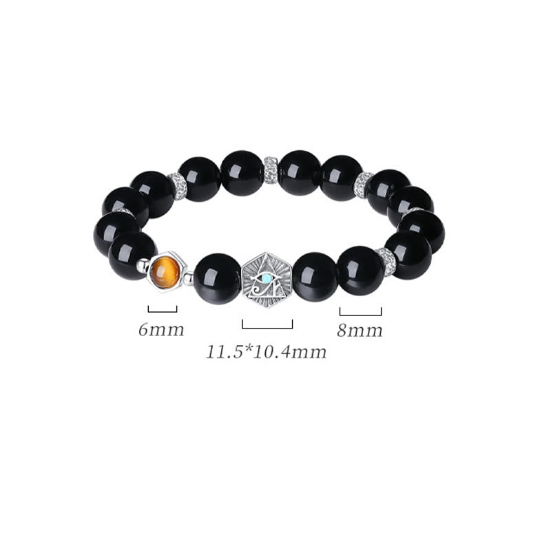 Bracelet de purification en argent sterling 925 avec Buddha Stones noire et œil de tigre de la Providence