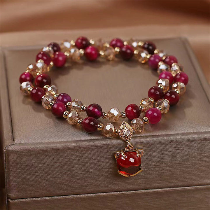 Bracelet double tour de protection œil de tigre rouge et renard Buddha Stones
