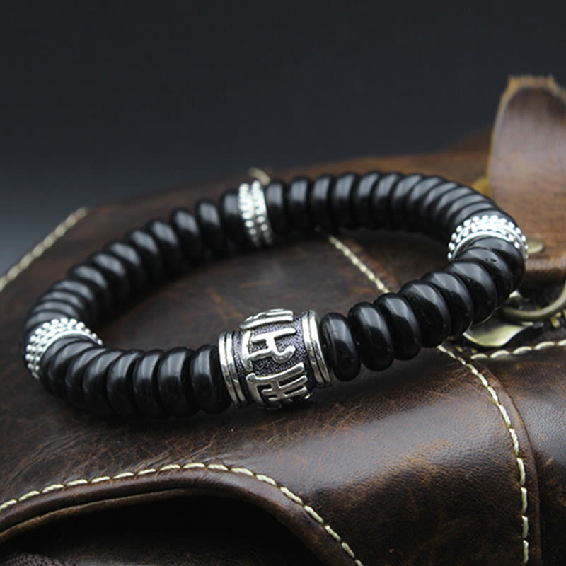 Bracelet Buddha Stones en coquille de noix de coco tibétaine naturelle Om Mani Padme Hum positif