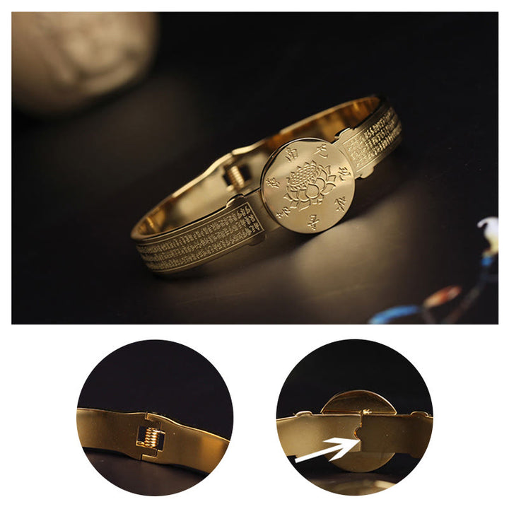 Bracelet jonc en acier titane Buddha Stones Yin Yang Lotus Om Mani Padme Hum Mantra Harmony