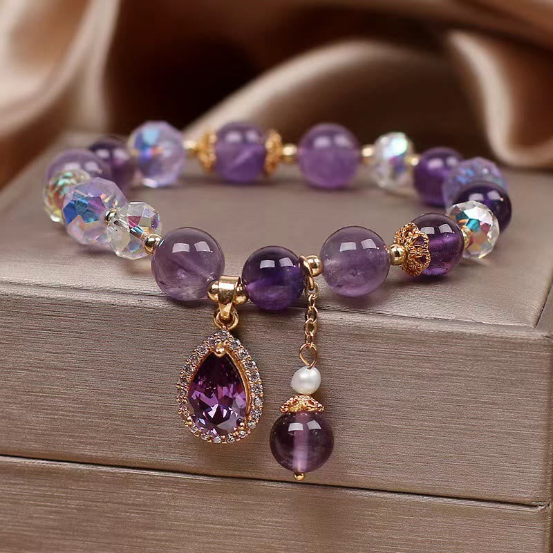Bracelet à breloques en forme de cœur et de guérison de l'âme avec améthyste et zircon naturel