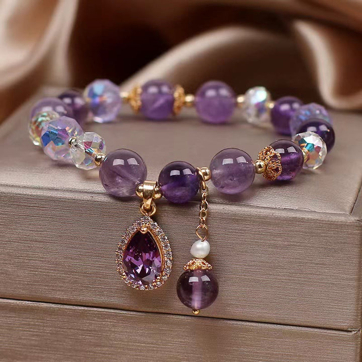 Bracelet à breloques en forme de cœur et de guérison de l'âme avec améthyste et zircon naturel