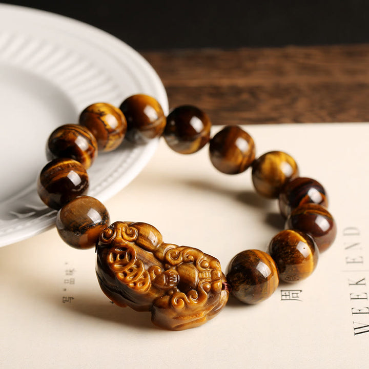 Bracelet de richesse en œil de tigre naturel Buddha Stones