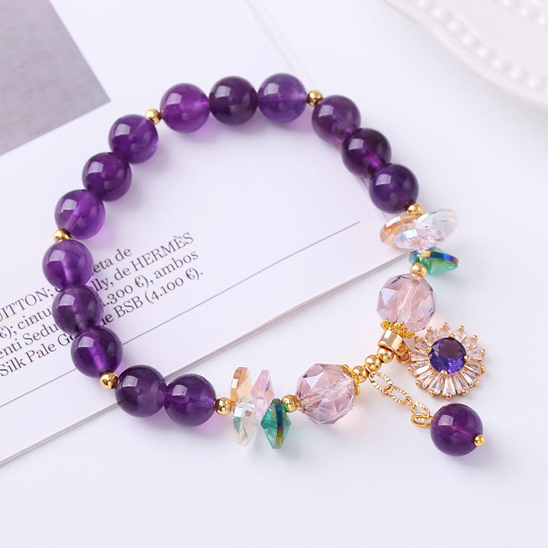Bracelet à breloques spirituelles de guérison solaire en améthyste et zircon naturel