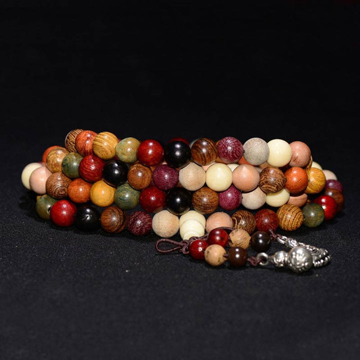 Bracelet de méditation et de bénédiction Mala en bois de wengé avec 108 perles de Buddha Stones