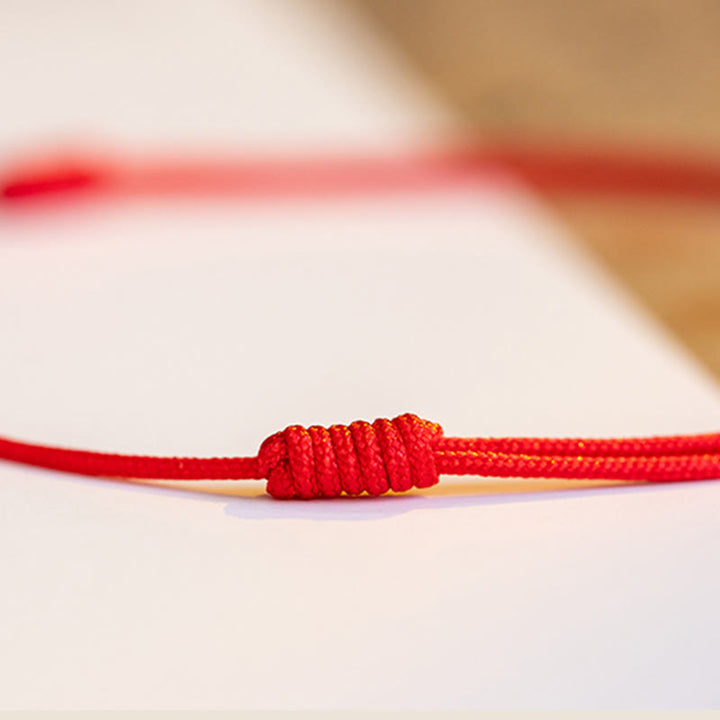 Bracelet de cheville en corde calme Buddha Stones à quatre feuilles et bénédiction en cinabre