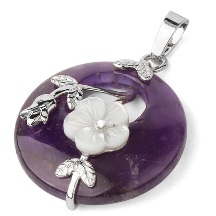Collier pendentif de guérison en forme de fleur d'aventurine verte et d'améthyste en cristal divers de Buddha Stones