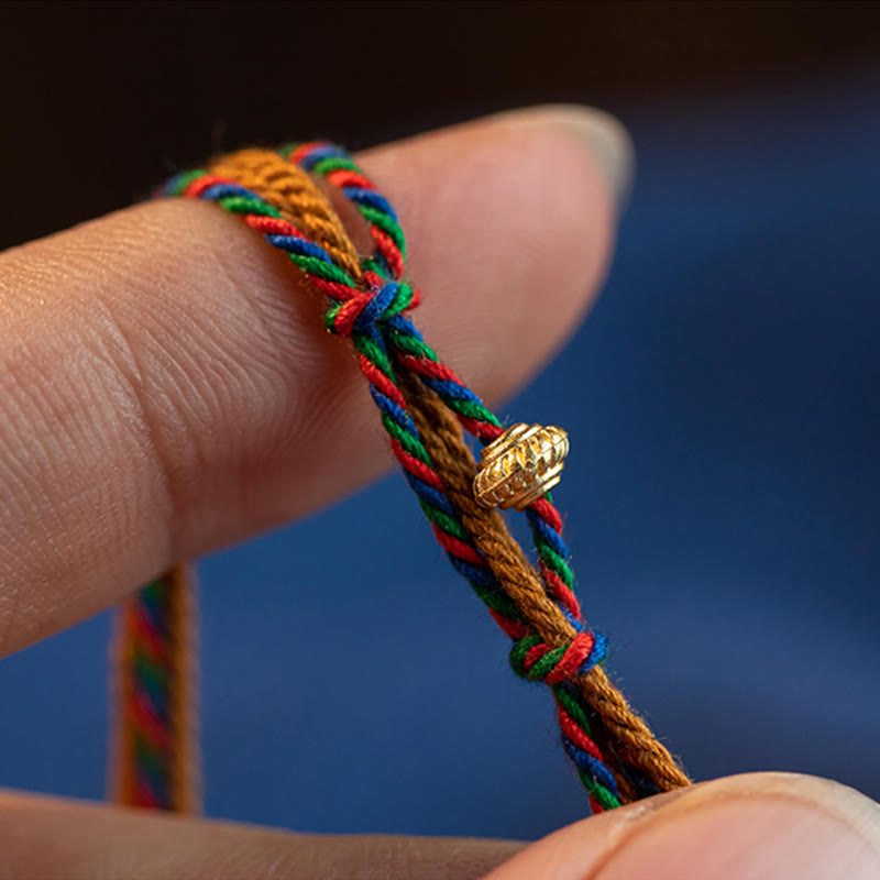 Bracelet tibétain en Buddha Stones fait à la main avec roue de prière Om Mani Padme Hum et cordon de protection