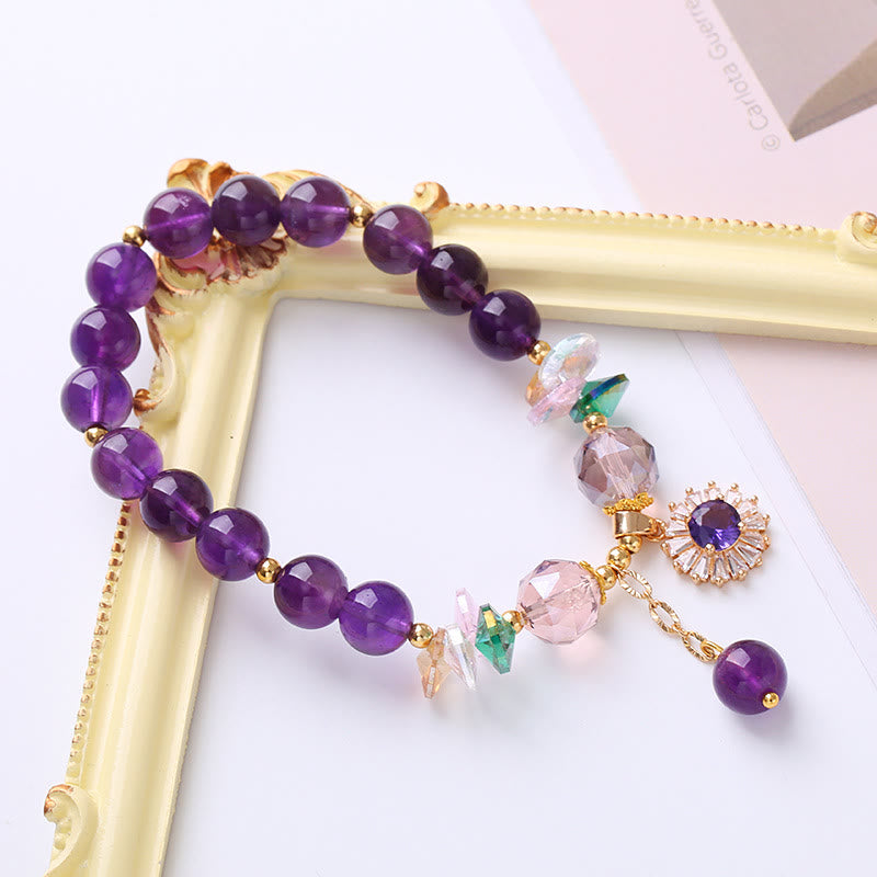 Bracelet à breloques spirituelles de guérison solaire en améthyste et zircon naturel