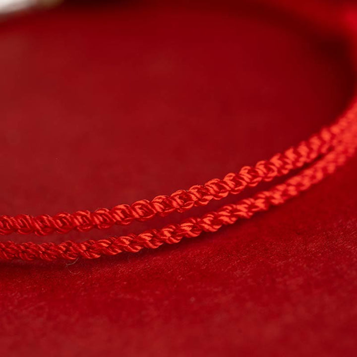 Bracelet de cheville tressé artisanal en argent sterling 925 avec perles de cinabre et poisson koï de Buddha Stones