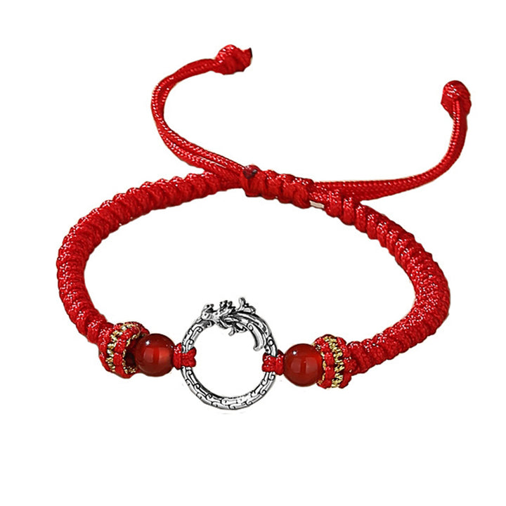 Bracelet de couple porte-bonheur en argent sterling 925 fait main avec Buddha Stones Année du Dragon Phénix Boucle de paix