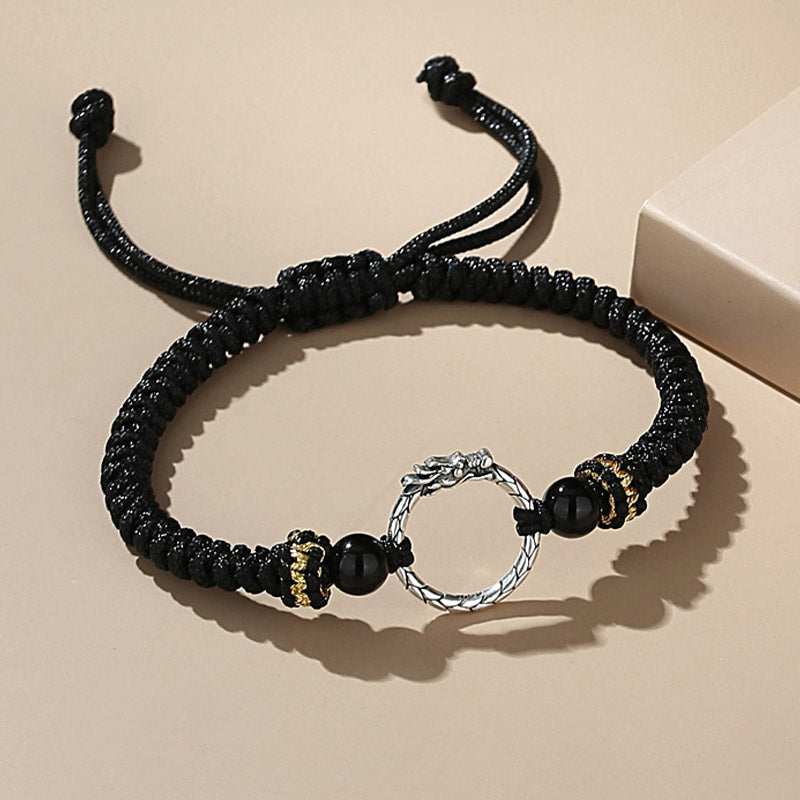 Bracelet de couple porte-bonheur en argent sterling 925 fait main avec Buddha Stones Année du Dragon Phénix Boucle de paix